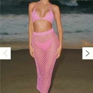 Anthropologie Pink Crochet Bikini Top & Maxi Cover-Up Set